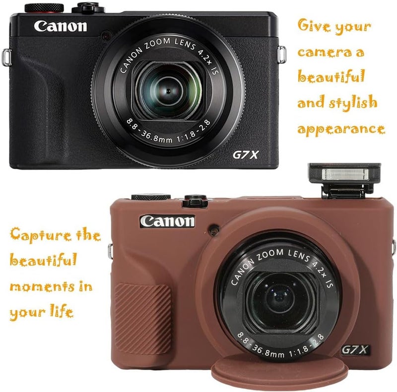 AEXUTDA Case for Canon Powershot G7X Mark III Digital Camera, G7X Mark iii Camera Silicone Case, Anti-Scratch Slim Fit Soft Skin, G7X Mark 3 Accessories with Detachable Lens Cover - Brown - Image 4